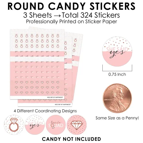Big Dot of Happiness Bride Squad - Rose Gold Bridal Shower or Bachelorette Party Small Round Candy Stickers - Party Favor Labels - 324 Count {4}