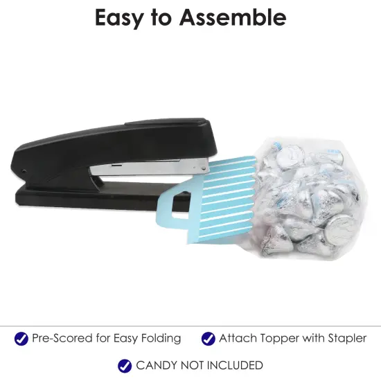 Big Dot of Happiness Blue Stripes - DIY Simple Party Clear Goodie Favor Bag Labels - Candy Bags with Toppers - Set of 24 {6}