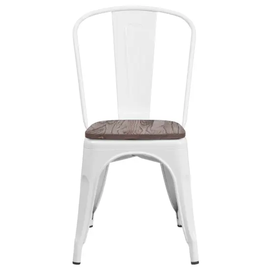 Merrick Lane Amsterdam Series Dining Chair - Blue Metal Frame - Textured Wooden Seat - Slatted, Curved Back White {3}