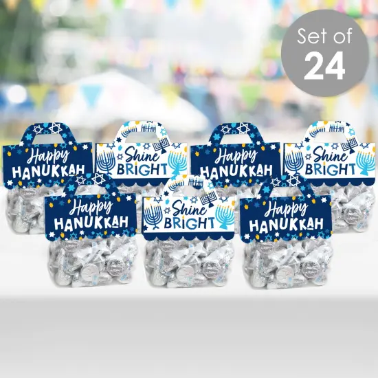 Big Dot of Happiness Hanukkah Menorah - DIY Chanukah Holiday Party Clear Goodie Favor Bag Labels - Candy Bags with Toppers - Set of 24 {3}