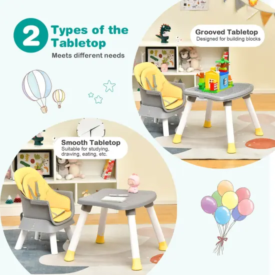 Babyjoy 8-in-1 Baby High Chair Convertible Dining Booster Seat withRemovable Tray Grey/Pink/Yellowith Strip/Black {6}