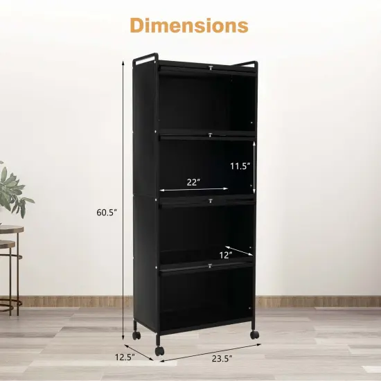 Costway 5-Tier Kitchen Baker's Rack Storage Cabinet Mobile Microwave Stand Flip-up Doors White/Black/Grey/Green {3}