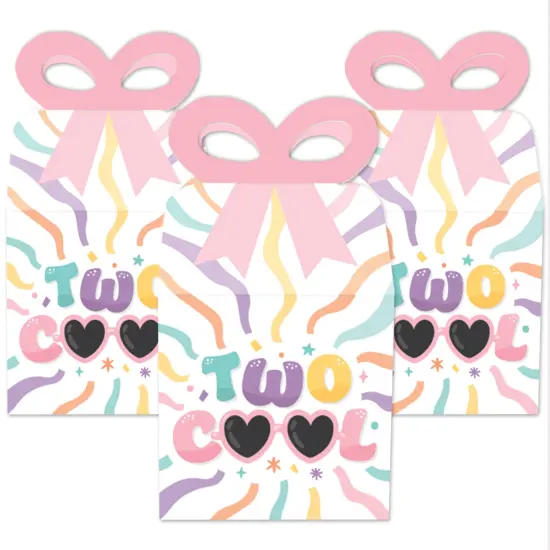 Big Dot of Happiness Two Cool - Girl - Square Favor Gift Boxes - Pastel 2nd Birthday Party Bow Boxes - Set of 12 {3}