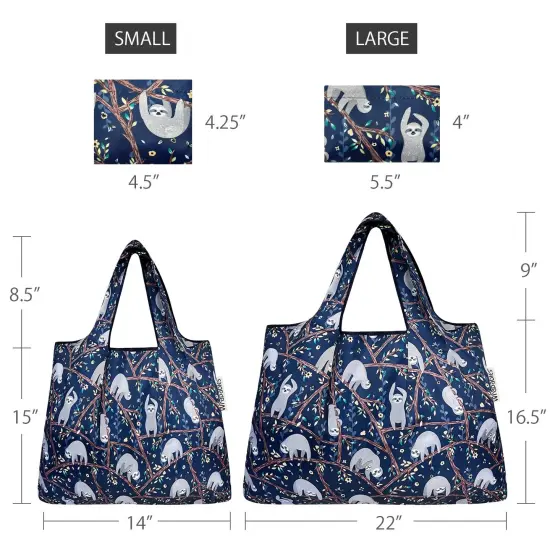 Wrapables Large & Small Foldable Tote Nylon Reusable Grocery Bags, Set of 2 Sloths {2}