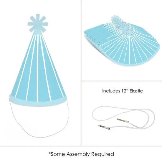 Big Dot of Happiness Blue Stripes - Cone Happy Birthday Party Hats for Kids and Adults - Set of 8 (Standard Size) {6}