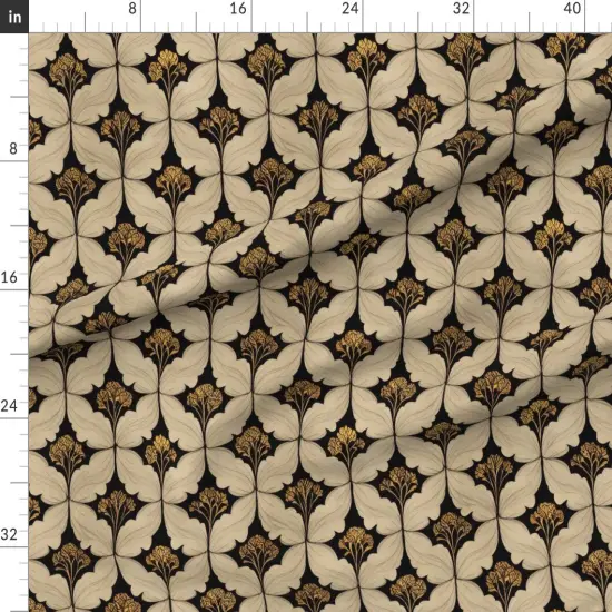 Various Fabrics by the Yard or Fat Quarter Victorian Flowers Art Nouveau Moody Botanical Art Deco William Morris Inspired Leaves Black Beige Custom Printed Fabric by Spoonflower {1}