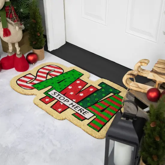 Northlight Red and Green "Santa Stop Here" Outdoor Christmas Doormat 18" x 30" {4}