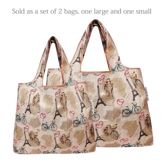 Wrapables Large & Small Foldable Tote Nylon Reusable Grocery Bags, Set of 2 Paris {3}