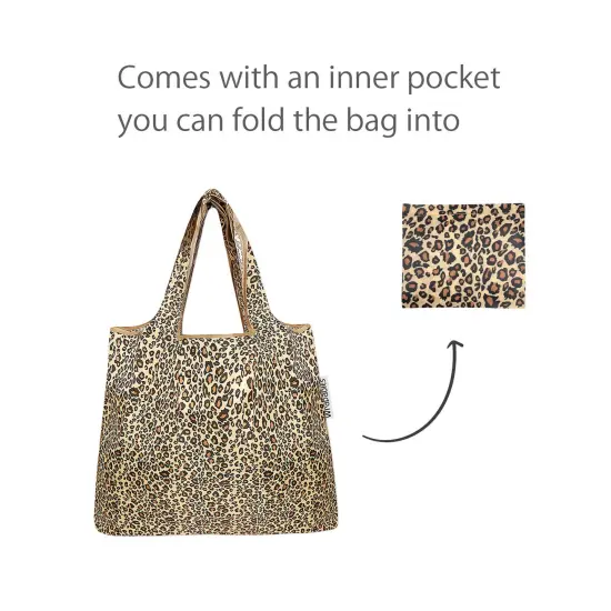Wrapables Foldable Tote Nylon Reusable Grocery Bag (Set of 2) Leopard Print {4}