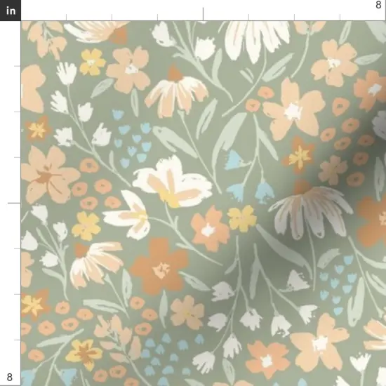 Various Fabrics by the Yard or Fat Quarter Floral Bloom Flowers Boho Meadow Woodlands Daisy Chain Sage Green Custom Printed Fabric by Spoonflower {4}