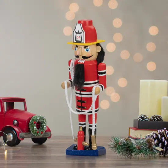 Northlight 14 Red Wooden Fireman with Hose Christmas Nutcracker Black {3}