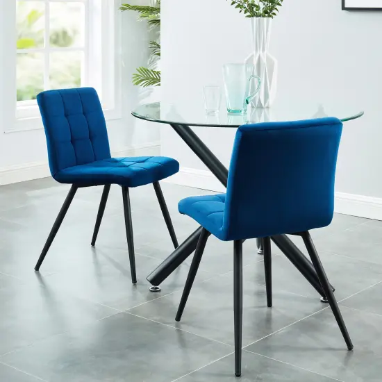 Contemporary Home Living Set of 2 Blue and Black Contemporary Side Chairs with Square Tufting 32" {3}