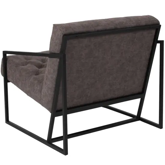 Merrick Lane Vienna Modern Lounge Chair With Tufted Seating And Metal Frame Retro Gray {3}