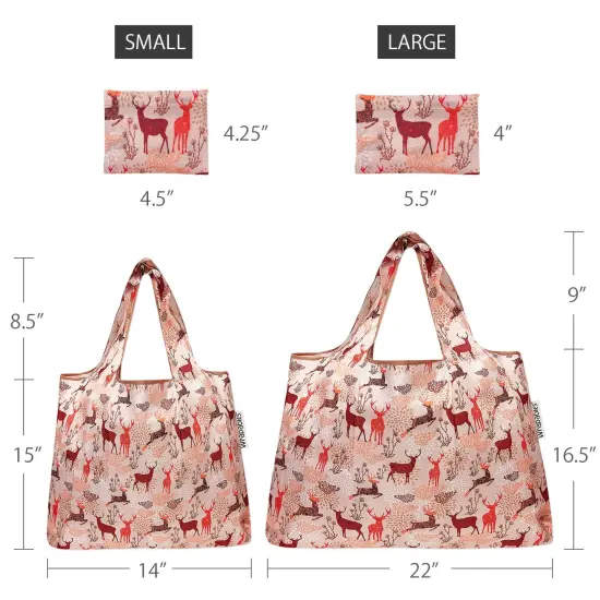 Wrapables Large & Small Foldable Tote Nylon Reusable Grocery Bags, Set of 2 Deer {2}