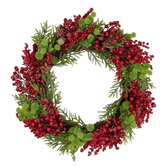 Northlight Red Berry and Frosted Pine Christmas Wreath, 28-Inch, Unlit {1}