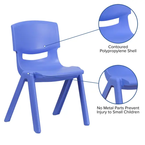 Emma and Oliver 4 Pack Plastic Stackable K-2 School Chair with 13.25"H Seat Blue {3}