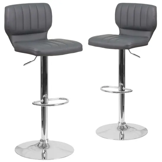 Merrick Lane Set of Two Swivel Bar Stools with Vertical Stitched Back and Adjustable Chrome Base with Footrest Brown Vinyl {6}