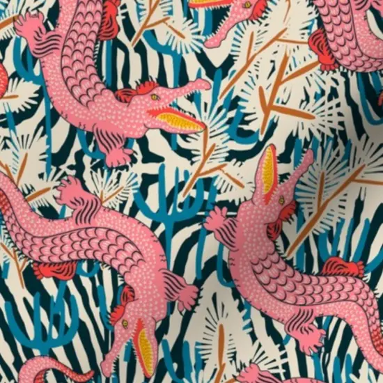 Various Fabrics by the Yard or Fat Quarter Pink Gator Bright Animal Alligator Maximalism Reptile Large Scale Tropical Floral Crocodile Custom Printed Fabric by Spoonflower {7}