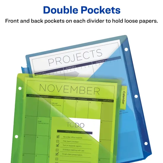 Avery Dividers for 3 Ring Binders, 5-Tab Binder Dividers, Two-Pocket Plastic Binder Dividers, Insertable Big Tab, Multicolor, 3 Sets (71906) {5}