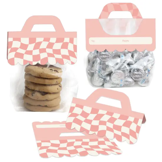Big Dot of Happiness Pink Checkered Party - DIY Clear Goodie Favor Bag Labels - Candy Bags with Toppers - Set of 24 {1}