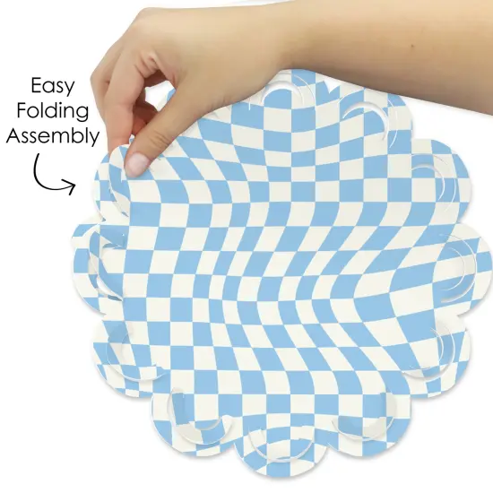 Big Dot of Happiness Blue Checkered Party - Round Table Decorations - Paper Chargers - Place Setting For 12 {6}