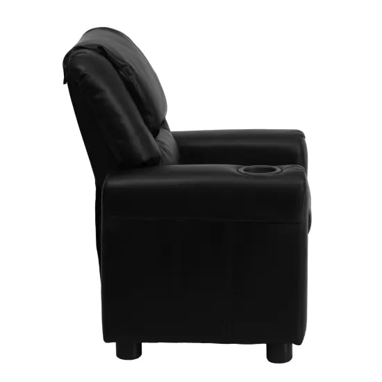 Emma and Oliver Contemporary Kids Recliner with Cup Holder and Headrest Black LeatherSoft {5}