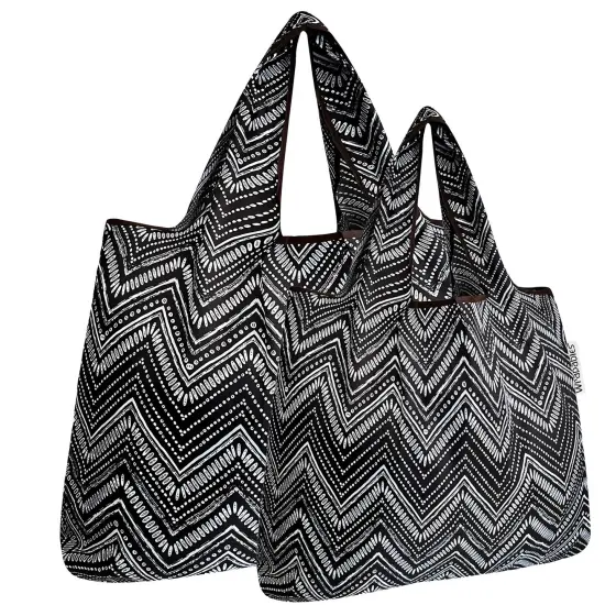 Wrapables Large & Small Foldable Tote Nylon Reusable Grocery Bags, Set of 2 Intricate Chevron {1}