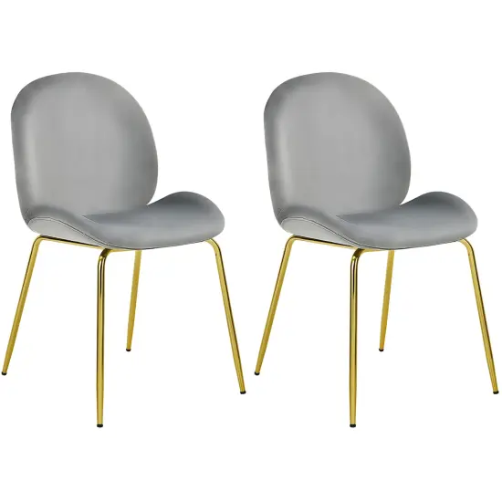 Costway Set of 2 Velvet Accent Chairs Dining Side Chairs w/Gold Metal Legs Pink/Beige/Green/Grey {7}