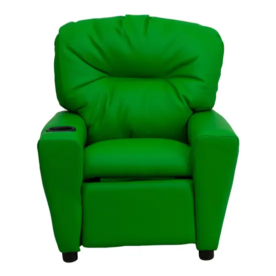 Emma and Oliver Contemporary Kids Recliner with Cup Holder Green Vinyl {3}