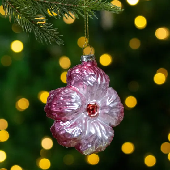 Northlight 3.5" Light Pink Glass Flower Christmas Ornament {3}