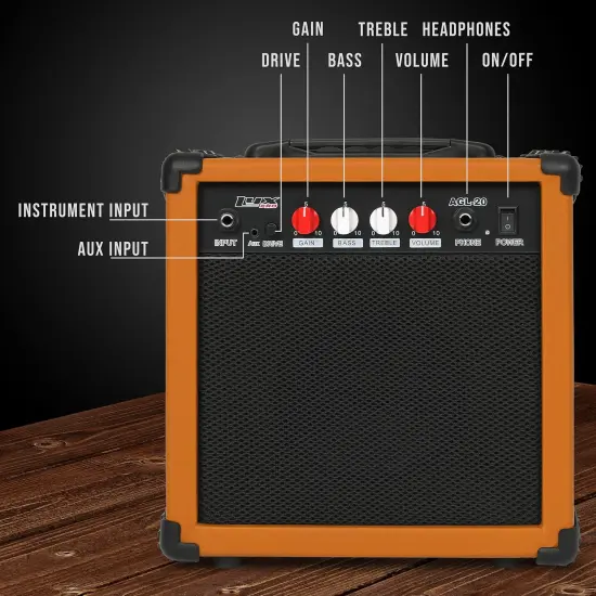 LyxPro Electric Guitar Amp, 20w Portable Mini Amplifier Mahogany {3}
