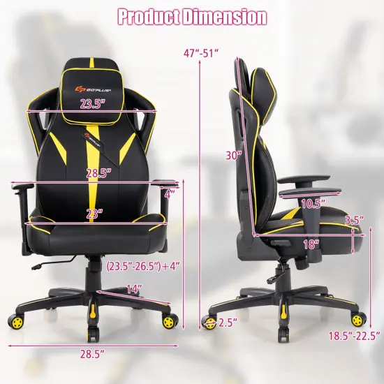 Goplus Gaming Chair 360&deg; Swivel Computer Reclining Height Adjustable 2D Armrest Yellow {4}