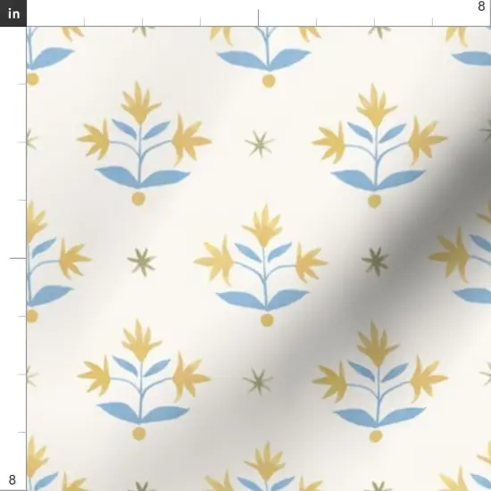 Various Fabrics by the Yard or Fat Quarter Traditional Floral Block Print Flower Meadow Cerulean Blue Marigold Olive Custom Printed Fabric by Spoonflower {4}