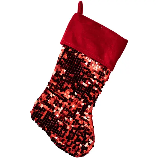 Northlight 19" Shiny Metallic Red Sequined Christmas Stocking with Velveteen Cuff {1}