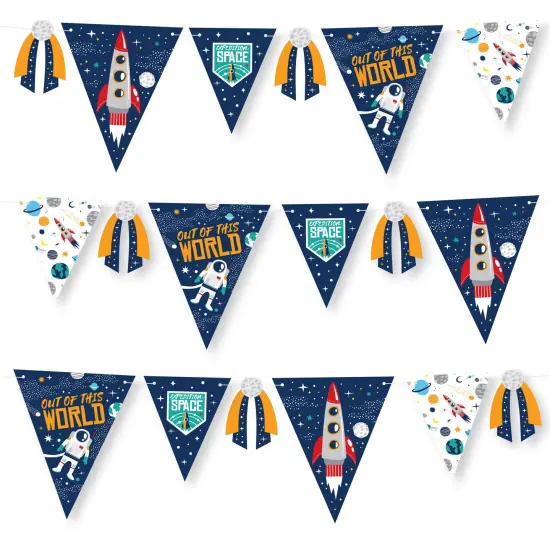 Big Dot of Happiness Blast Off to Outer Space - DIY Rocket Ship Baby Shower or Birthday Party Pennant Garland Decoration - Triangle Banner - 30 Pieces {1}