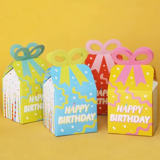 Big Dot of Happiness Party Time - Square Favor Gift Boxes - Happy Birthday Party Bow Boxes - Set of 12 {4}
