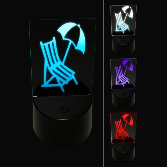 Beach Lounge Chair and Umbrella 3D Illusion LED Night Light Sign Nightstand Desk Lamp {1}