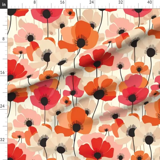 Various Fabrics by the Yard or Fat Quarter Flowers Modern Poppies Pinks Botanical Minimalist Finnish Floral Print Poppy Field Scandi Large Scale Retro Vintage Custom Printed Fabric by Spoonflower {1}