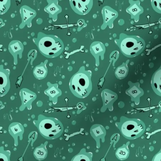 Various Fabrics by the Yard or Fat Quarter Game Dice Fantasy Polyhedral Green Skulls Tabletop Custom Printed Fabric by Spoonflower {7}