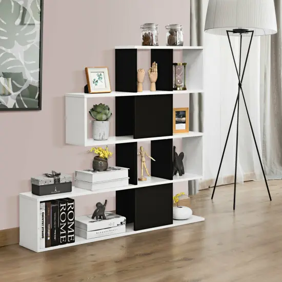 Costway 5-Tier Bookshelf Corner Ladder Bookcase Display Storage Rack Black White {5}
