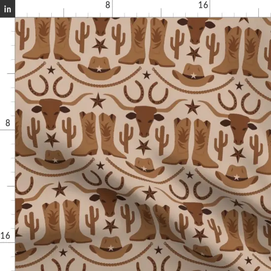 Various Fabrics by the Yard or Fat Quarter Western Cowboy Cowgirl Longhorn Southwest Earth Tone Cattle Horseshoe Desert Rustic Custom Printed Fabric by Spoonflower {2}