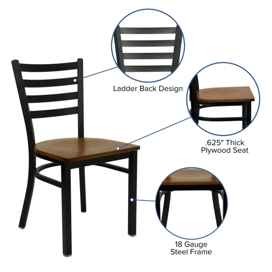 Emma and Oliver Ladder Back Metal Restaurant Dining Chair BlackVYL/BlackMetal {7}