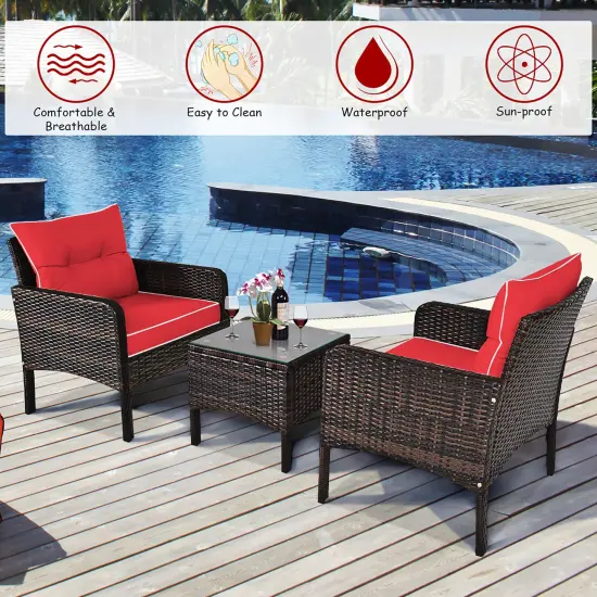 Costway 3PCSPatio Rattan Conversation Set Cushioned Sofa Chair for Garden {5}