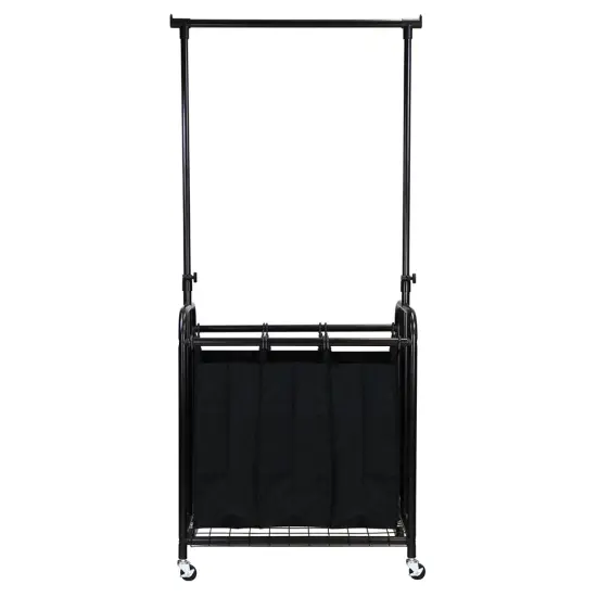 Oceanstar 3-Bag Rolling Laundry Sorter with Adjustable Hanging Bar, Bronze Black {6}