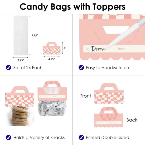 Big Dot of Happiness Pink Checkered Party - DIY Clear Goodie Favor Bag Labels - Candy Bags with Toppers - Set of 24 {4}