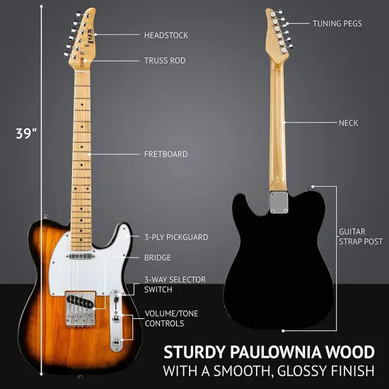 LyxPro 39" Telecaster Solid Body Beginner Electric Guitar {5}