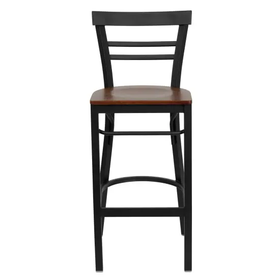 Emma and Oliver 2 Pack Two-Slat Ladder Back Metal Restaurant Barstool Cherry/BlackMetal {2}
