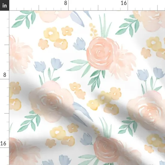 Various Fabrics by the Yard or Fat Quarter Watercolor Floral Pink Yellow Roses Flowers Medium Scale Custom Printed Fabric by Spoonflower {2}
