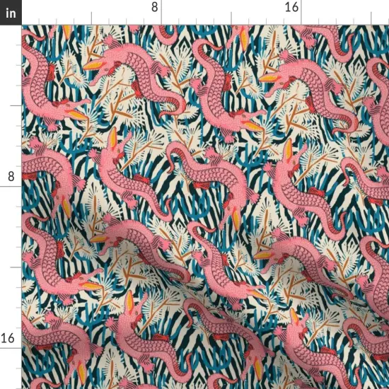 Various Fabrics by the Yard or Fat Quarter Pink Gator Bright Animal Alligator Maximalism Reptile Large Scale Tropical Floral Crocodile Custom Printed Fabric by Spoonflower {2}
