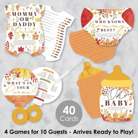 Big Dot of Happiness Fall Foliage Baby - 4 Autumn Leaves Baby Shower Games - 10 Cards Each - Gamerific Bundle {3}